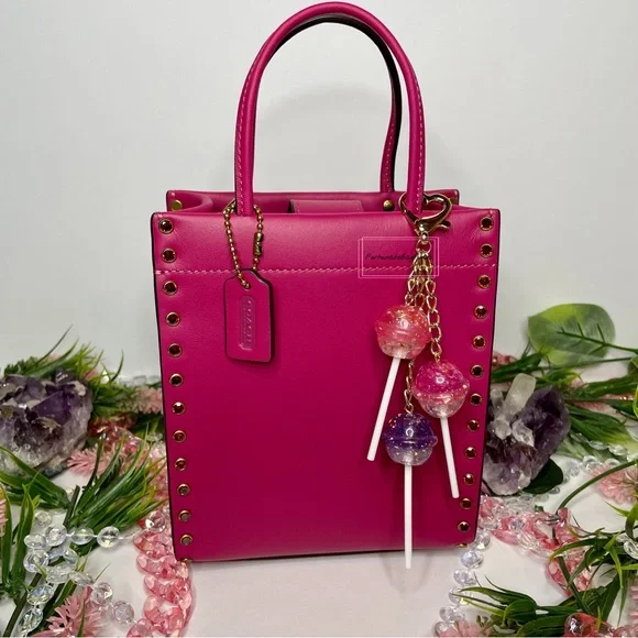 Cosmic Candy Cluster Glitter Star Iridescent Pink Purple Lollipop Y2K Bag Charm - Picture 7 of 9